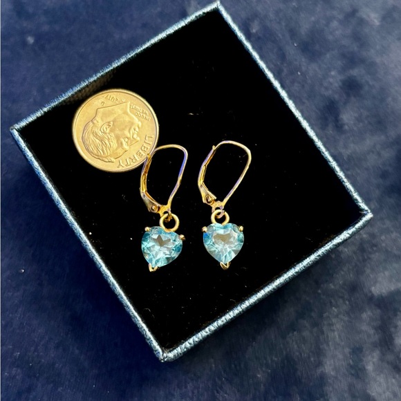 💕14_K Gold and Blue TOPAZ Crystal Earrings DEC.Birthstone 💋 - Picture 1 of 8